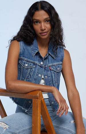 Medium Blue Ripped Denim Vest image number 3
