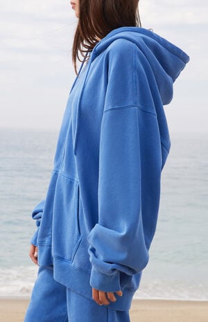 Electric Blue Zip Up Oversized Hoodie image number 3