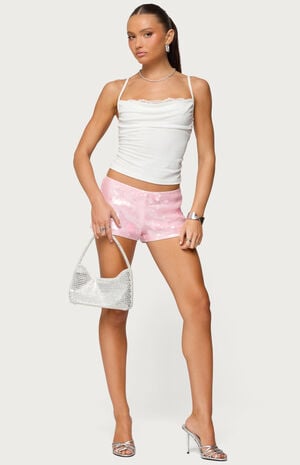 Lizzie Flower Sequin Micro Shorts image number 5
