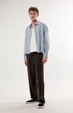 Blue Striped Noto Long Sleeve Cropped Shirt image number 5