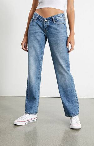 Eco Medium Blue V-Dip&nbsp;Low Rise Straight Leg Jeans image number 2