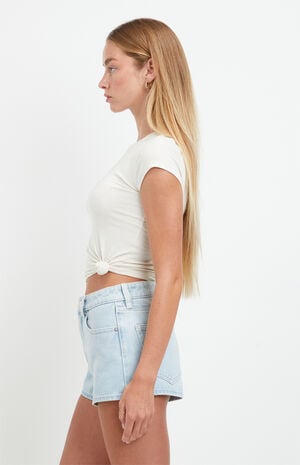 Ivy High Waisted Festival Jean Shorts Zip Fly Light Blue image number 3