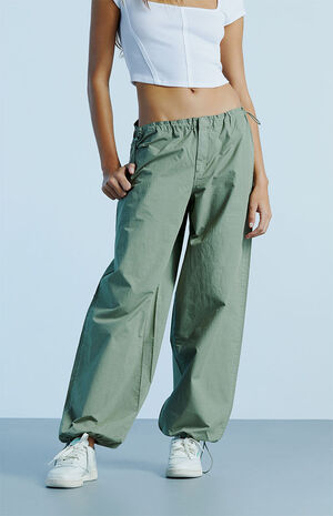 Green Low Rise Parachute Pants image number 2