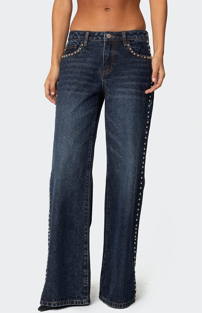 デニム・ジーパン [polysooem] SS STUDDED WASHED JEANS BLUE Edikted Stassie Studded Low Rise Jeans | PacSun