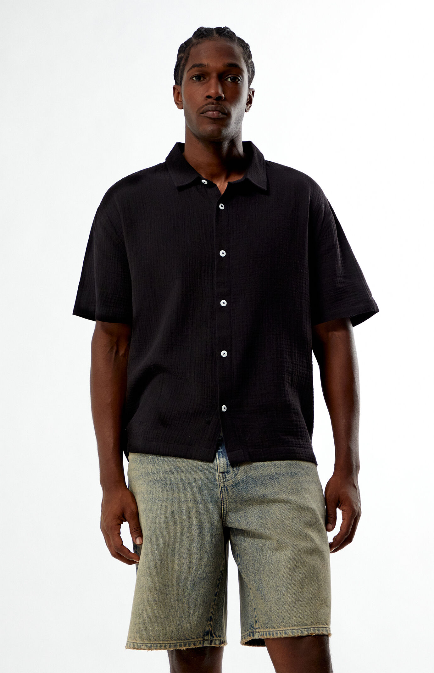 Pacsun Black Cropped Boxy Gauze Camp Shirt