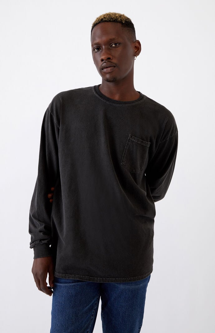 Black Vintage Wash Pocket Long Sleeve T-Shirt