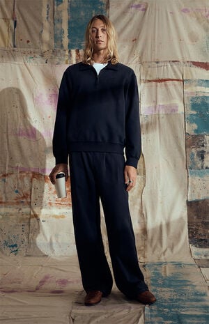 by Pacsun Black Embroidered Quarter Zip Sweatshirt image number 1