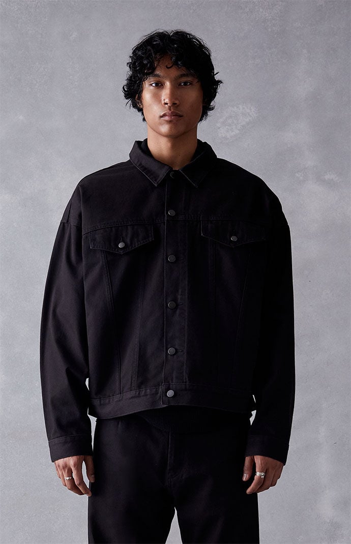 Fear of God Essentials Jet Black Denim Jacket PacSun