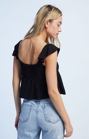 Keyhole Linen Babydoll Top image number 3