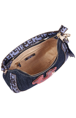 Graphic Trim Denim Hobo Bag image number 6