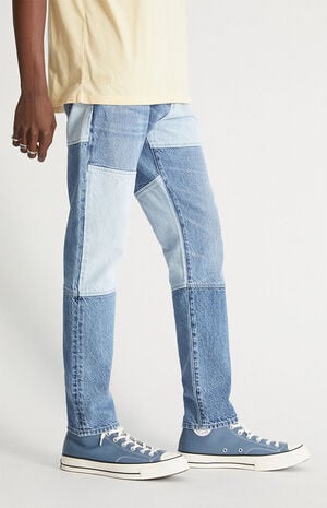 Eco Indigo Patched Slim Taper Jeans image number 3