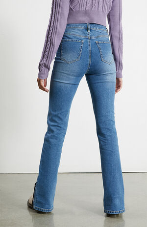 Medium Blue Split High Waisted Slim Fit Jeans image number 4