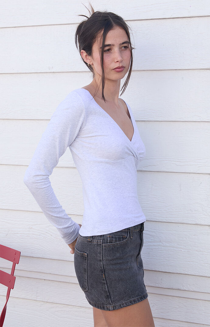 John Galt Gray Amara Surplice Long Sleeve Top