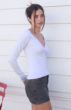Gray Amara Surplice Long Sleeve Top image number 2