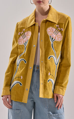 Geraldine Mustard Floral Embroidered Corduroy Jacket image number 2