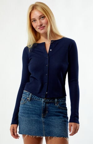 Rowan Waffle Knit Button Front Long Sleeve Top image number 4