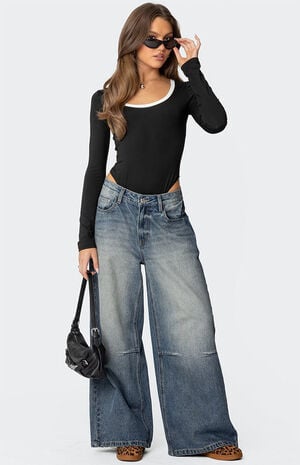 Contrast Scoop Neck Bodysuit image number 2