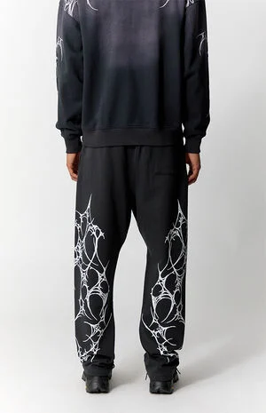 Washed Black Graphic Fleece Straight Leg Sweatpants image number 4