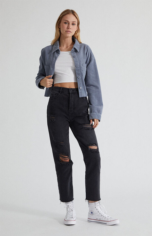 Pacsun High Waisted Destroyed Black Jeans Black Mom Jeans Pacsun