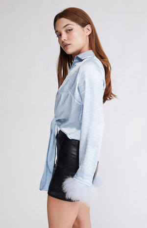 Boa Sleeve Satin Tie Top image number 2