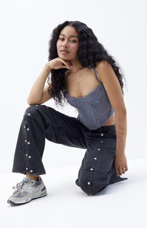 Casey Black Low Rise Seam Baggy Jeans image number 5