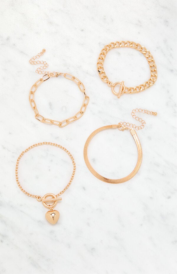 LA Hearts 4 Pack Heart Chain Bracelets