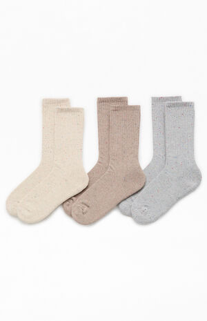 3 Pack Neutral Marled Crew Socks image number 1