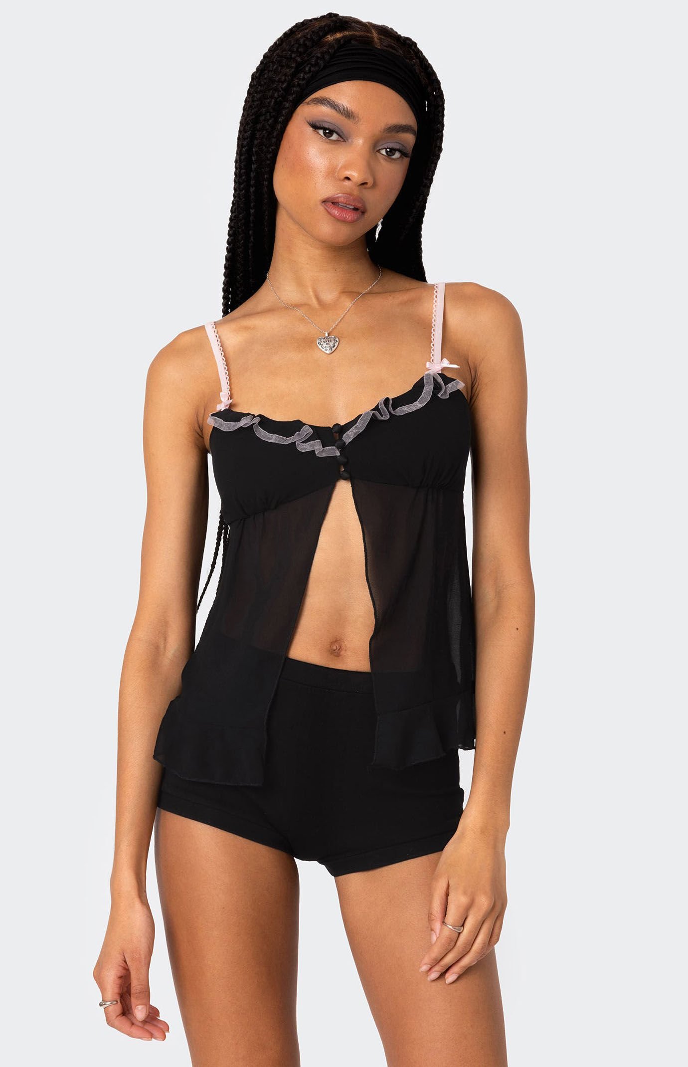 Edikted Sheer Split Front Babydoll Top | PacSun