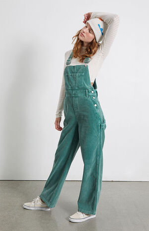 Green Corduroy Baggy Workwear Overalls image number 2