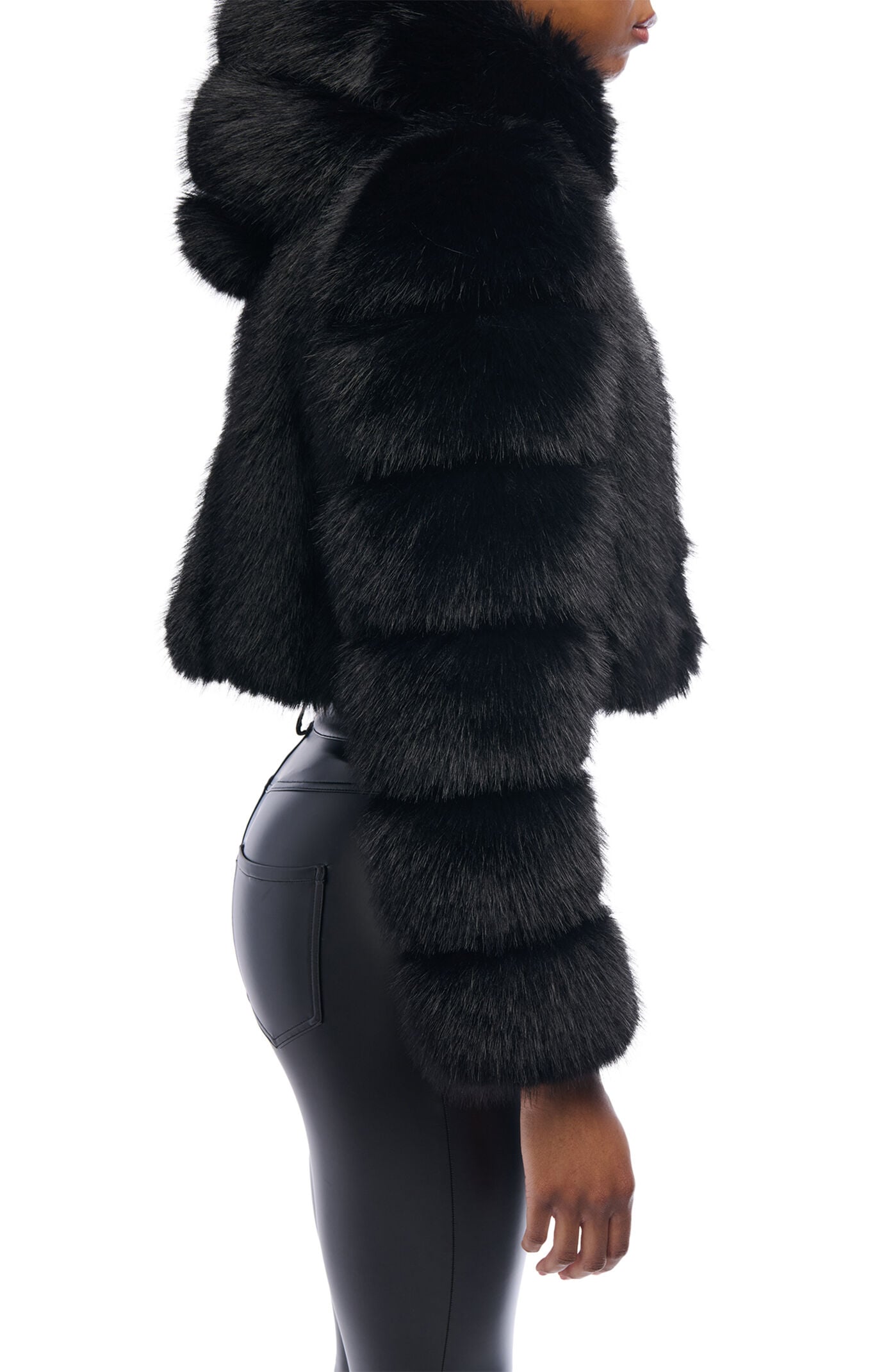 AZALEA WANG Jolene Black Hooded Faux Fur Coat