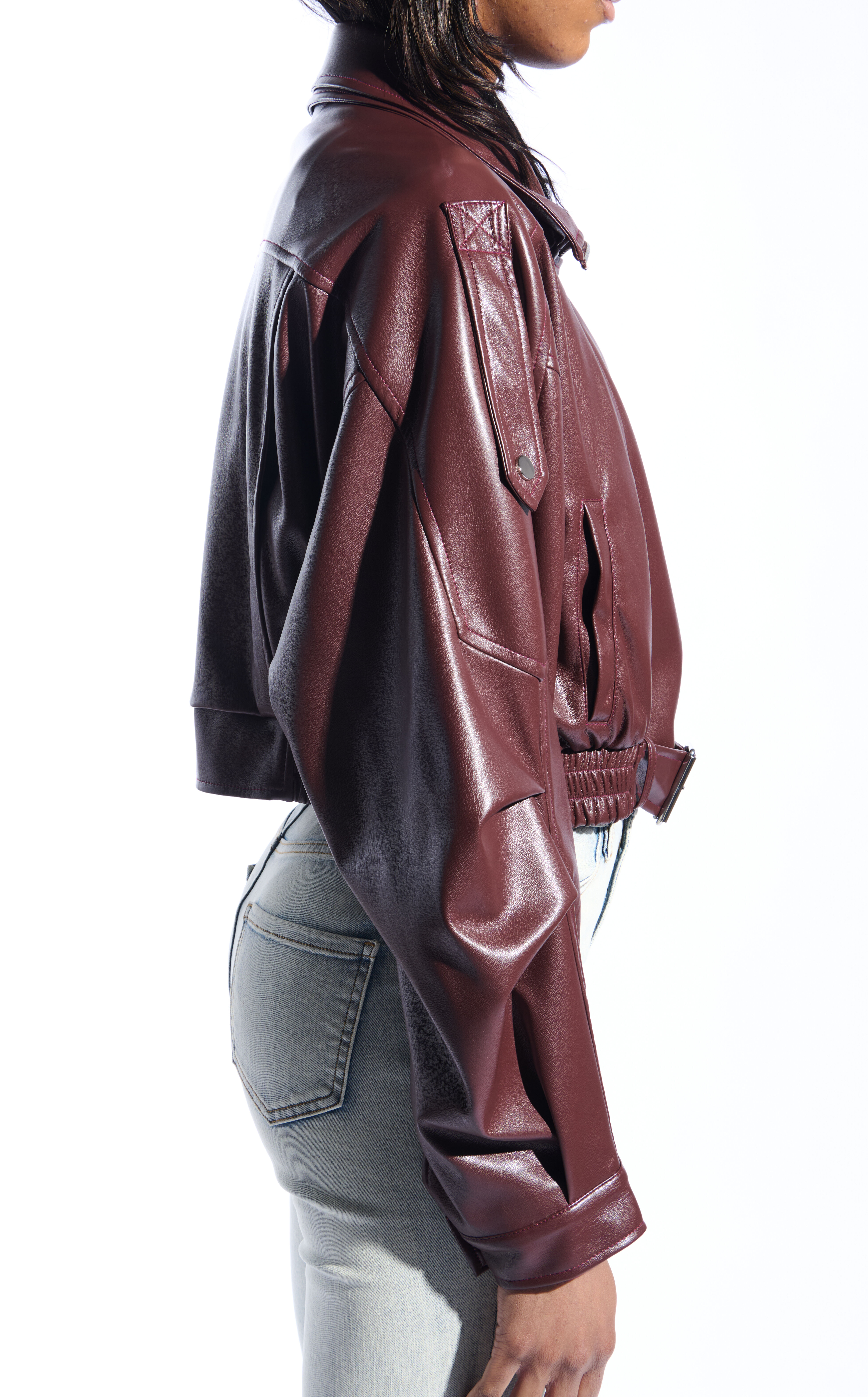 AZALEA WANG Papoose Burgundy Butter Faux Leather Jacket