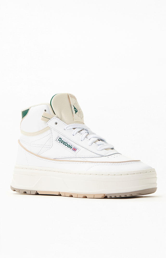 Reebok Women s White Green Club C Double Geo Mid Sneakers PacSun