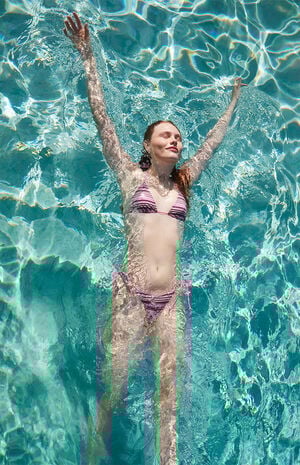 Pink & Brown Striped Summer Triangle Bikini Top image number 1