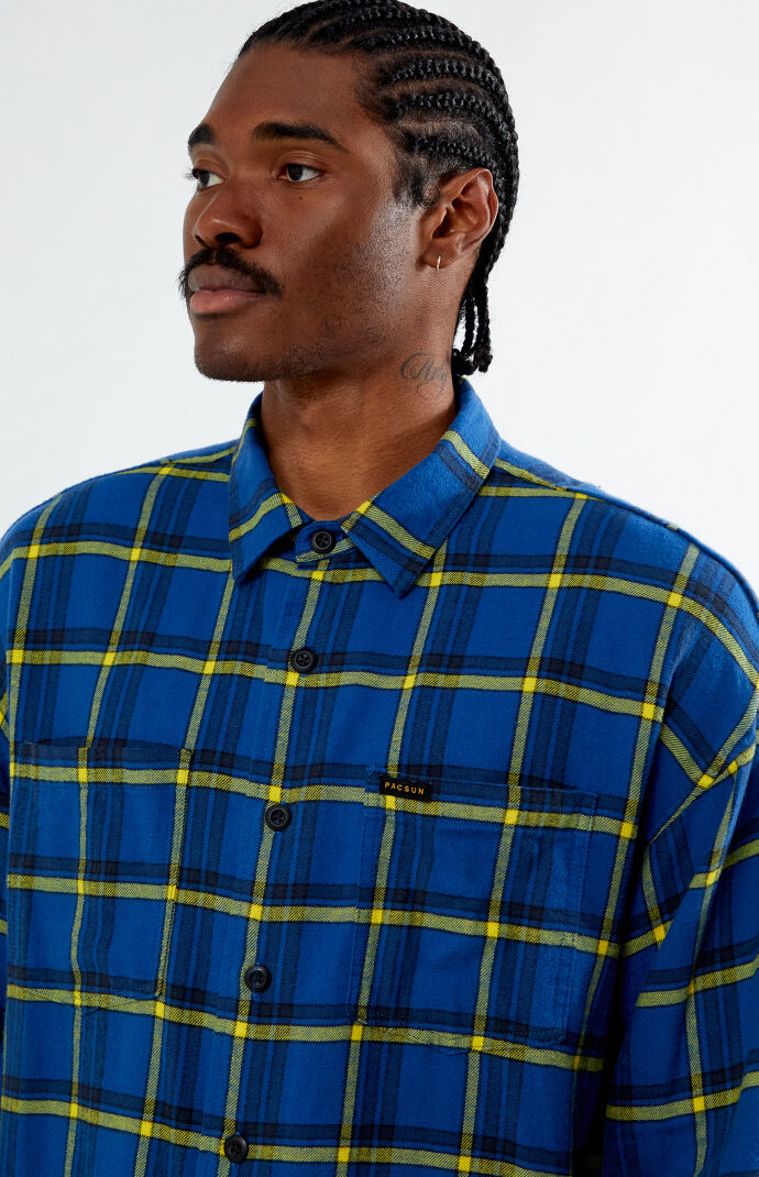 Wrangler x PacSun Blue Long Sleeve Classic Flannel Shirt | Pacsun