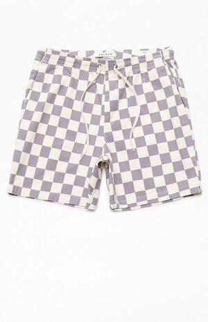 Purple Checkered Twill Volley Shorts image number 1