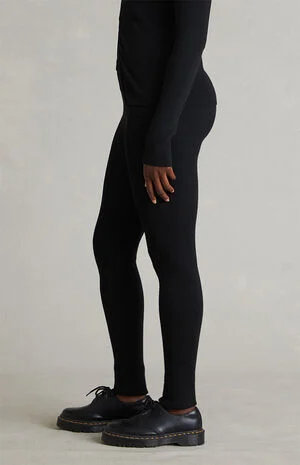 Women's Vintage Black Ribbed Knit Leggings image number 4
