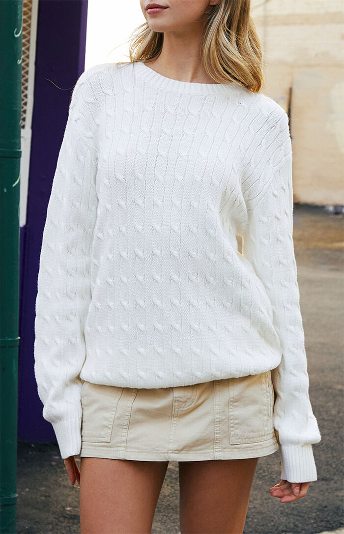 Delta White Cable Knit Sweater
