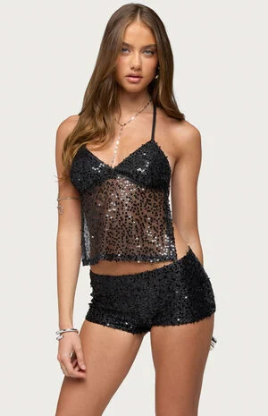 Annael Sequin Net Backless Halter Top image number 1