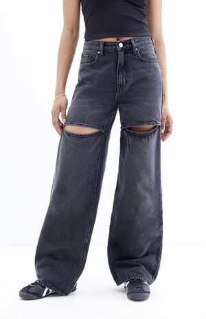 Cali Black Bow Baggy Boyfriend Jeans image number 2