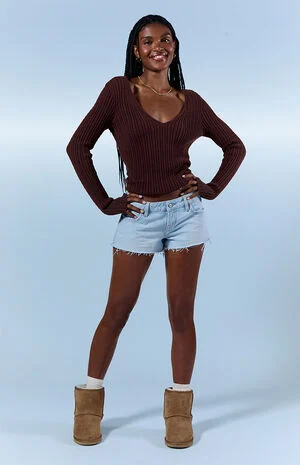 Jamie Low Rise Jean Micro Shorts Raw Hem Light Blue image number 1