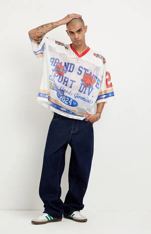 Dylan Baggy Jeans Contrast Stitch Dark Blue image number 1