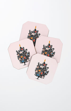 4 Pack Pink Christmas Tree Coasters image number 2