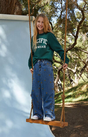Smiley Embroidered Baggy Jeans image number 1