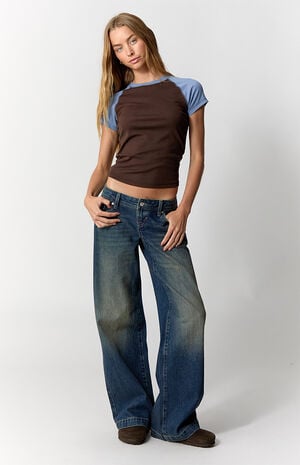 Kaia Ultimate Low Rise Baggy Jeans Button Pocket Tint Dark Blue image number 6