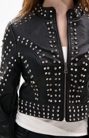 Silvia Crystal Faux Leather Moto Jacket image number 5