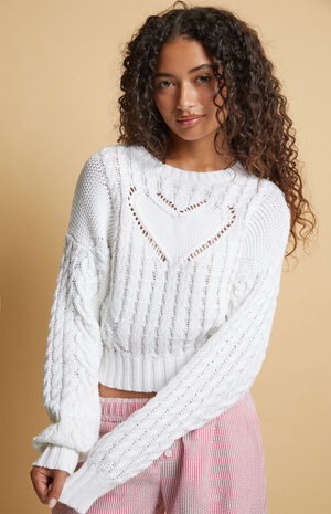 Heart Cable Knit Crew Neck Sweater image number 1