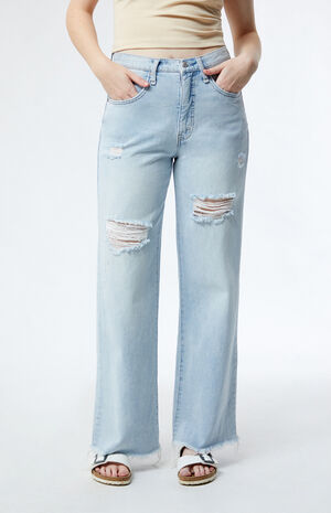 Light Indigo Ripped High Waisted Wide Leg Jeans image number 2