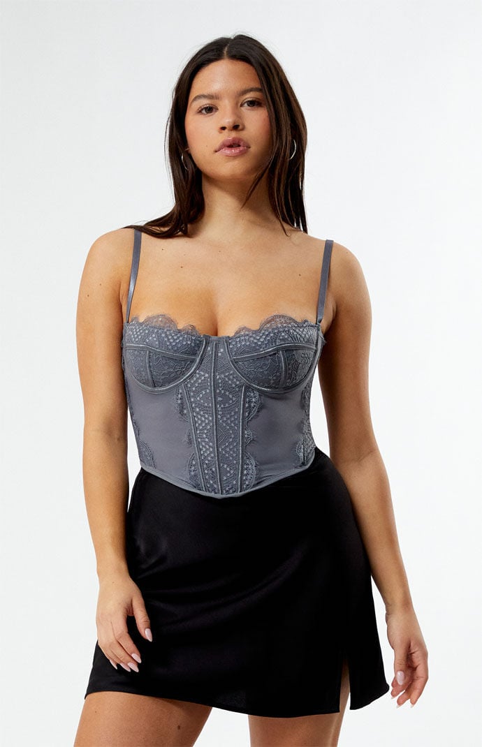 Image: Lace Trim Mesh Corset Top
