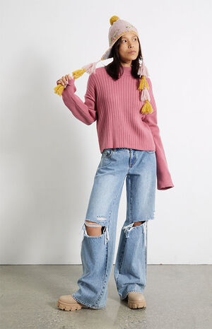 Contrast Ribbed Mock Neck Sweater image number 1