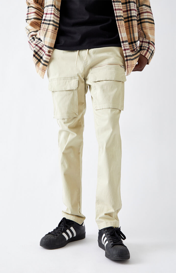 Utility Beige Front Pocket Slim Cargo Pants